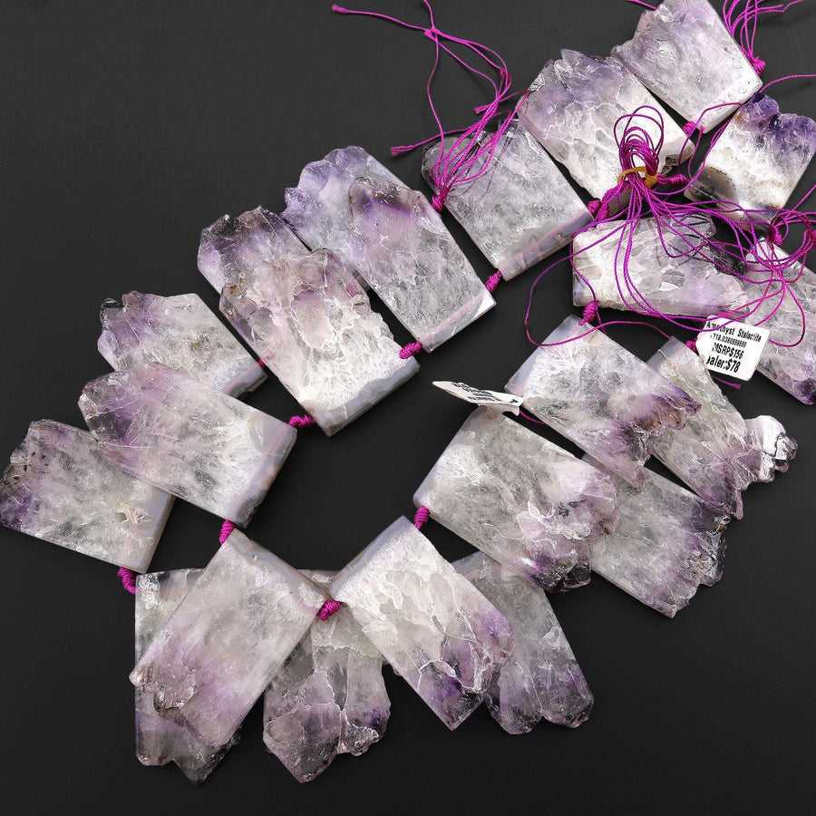 Natural Purple Amethyst Stalactite Slice Pendant Beads Side Drilled Rectangle Gemstone 15.5" Strand