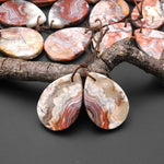 Natural Laguna Lace Agate Flat Teardrop Earring Drilled Matched Gemstone Bead Pair