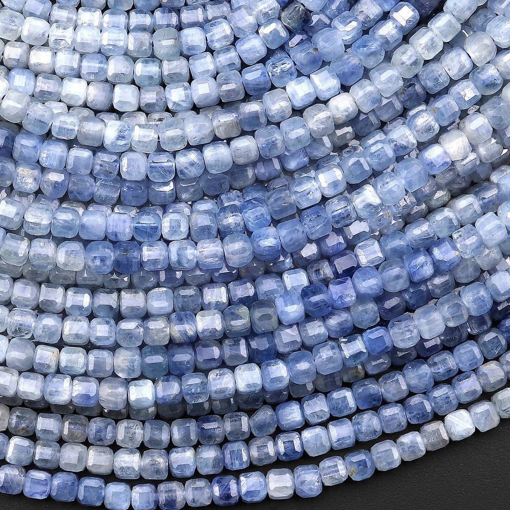 Natural Blue Kyanite Faceted 3mm Cube Beads Gradient Ombre Gemstone 15.5" Strand