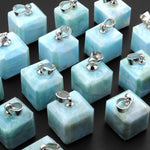 Natural Blue Larimar Faceted Cube Dice Pendant 8mm 10mm 12mm 13mm Gemstone