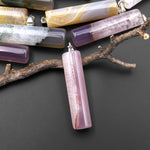 Natural Brazilian Phantom Quartz Long Cylinder Pendant Natural Purple Green Golden Brown Yellow Crystal Focal Bead