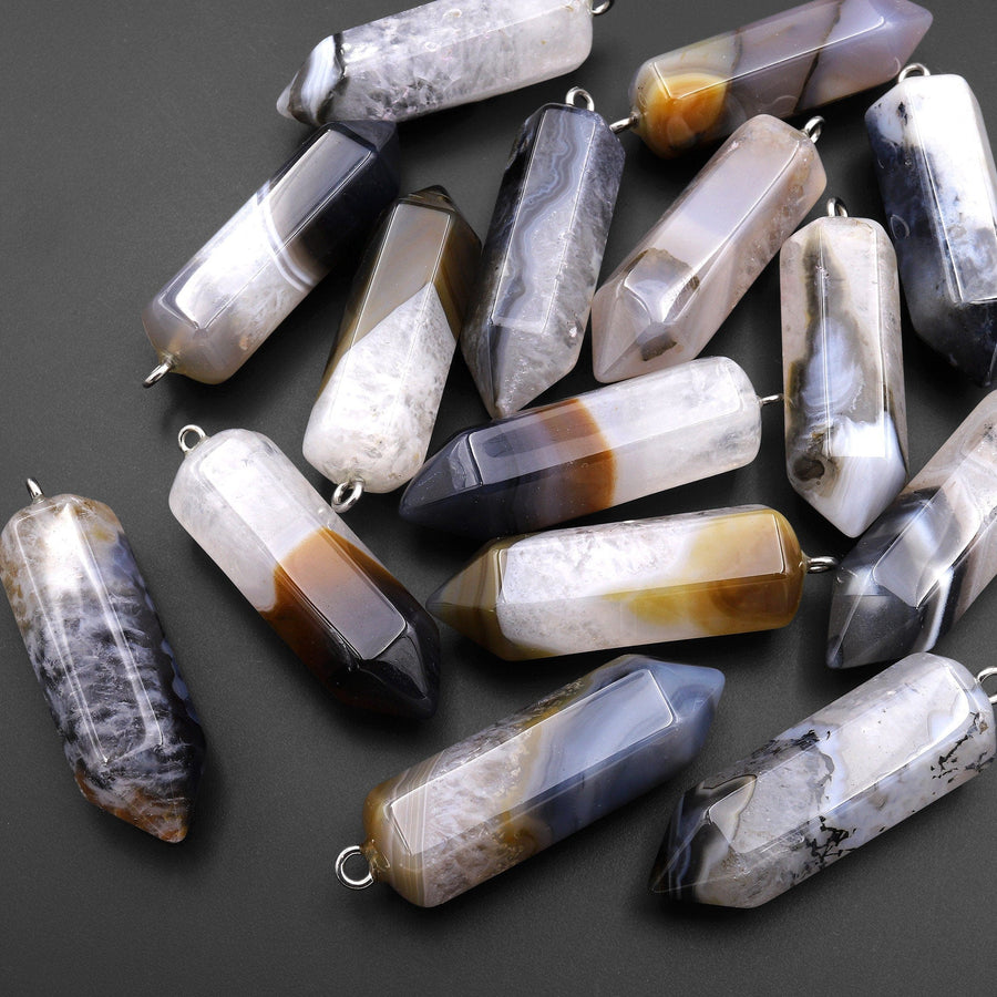 Natural Brazilian Phantom Quartz Point Pendant Natural Golden Brown Smoky Gray Crystal Focal Bead