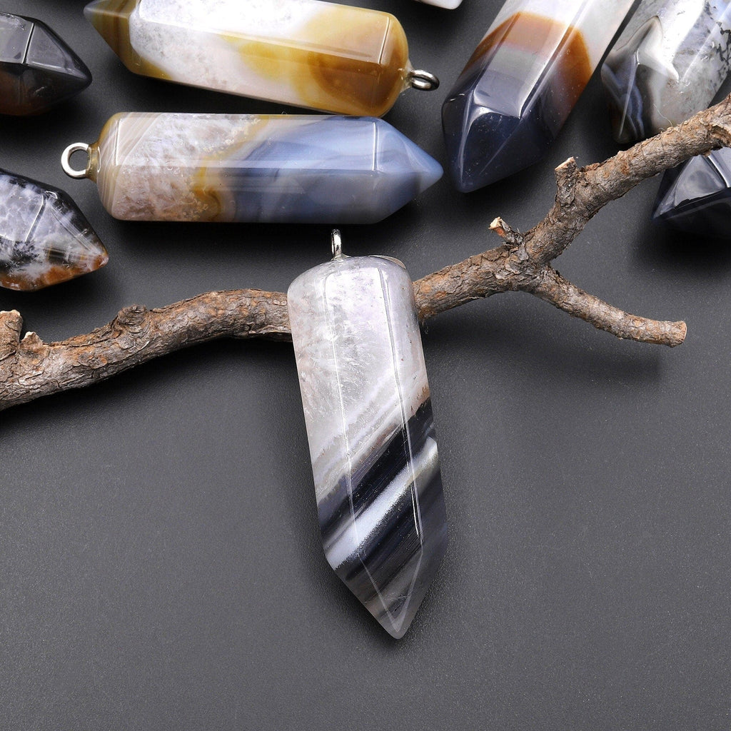 Natural Brazilian Phantom Quartz Point Pendant Natural Golden Brown Smoky Gray Crystal Focal Bead A2