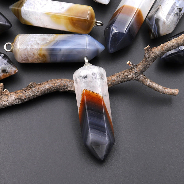 Natural Brazilian Phantom Quartz Point Pendant Natural Golden Brown Smoky Gray Crystal Focal Bead A3