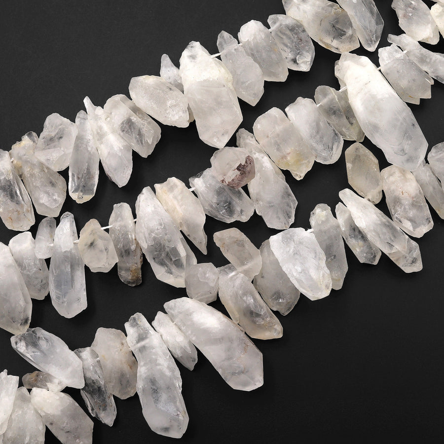 Rare Natural Hollandite Quartz Point Beads Top Side Drilled Raw Unpolished Freeform Magnificent Natural Healing Stone 15.5" Strand