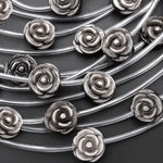 AAA Hand Carved Natural Silver Obsidian Rose Flower Gemstone Beads 14mm