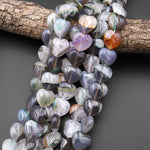 Rare Natural Brazilian Phantom Agate Beads Smooth Heart 20mm Vertically Drilled Gemstone 15.5" Strand