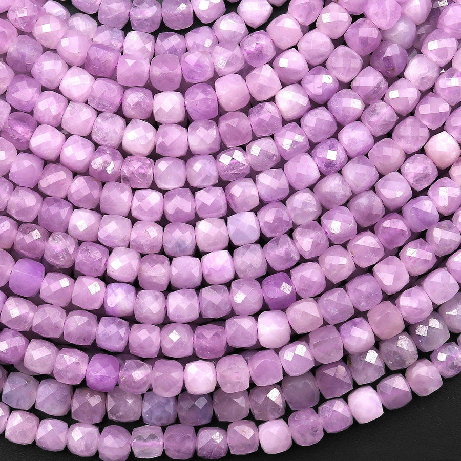 AAA Faceted Natural Violet Purple Kunzite 4mm Cube Beads Gemstone 15.5" Strand