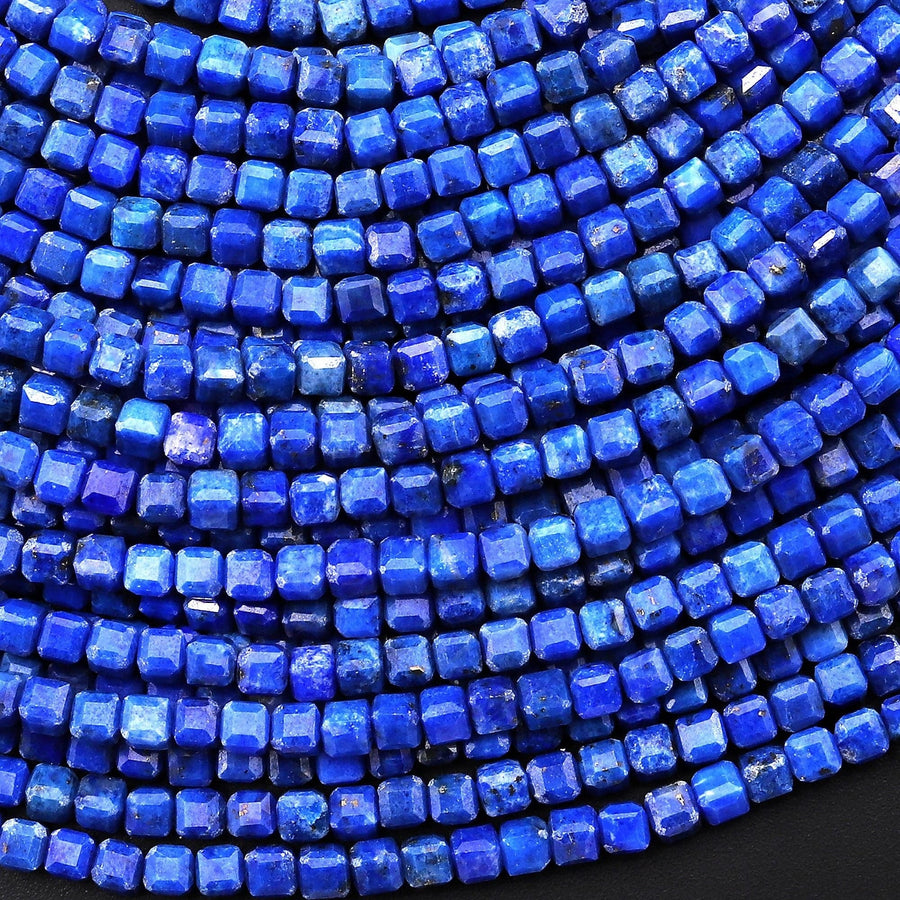 AAA Natural Denim Blue Lapis Gemstone Faceted 3mm Cube Gemstone Beads 15.5" Strand