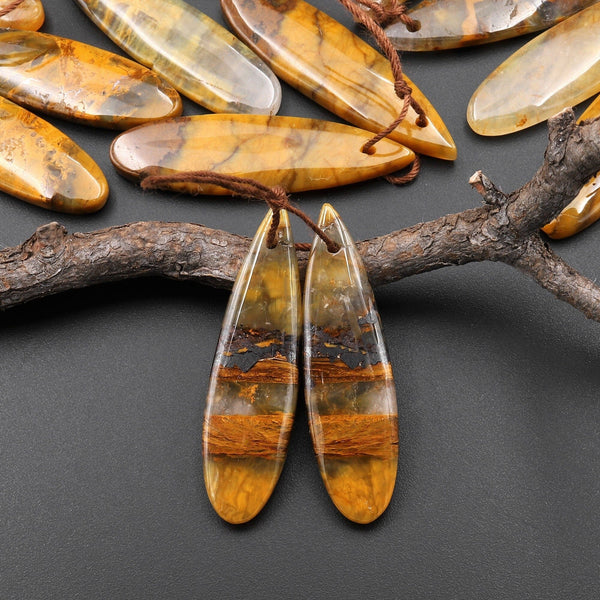 Natural Golden Pietersite Earring Teardrop Gemstone Drilled Matched Bead Pair A2