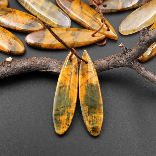 Natural Golden Pietersite Earring Teardrop Gemstone Drilled Matched Bead Pair A3