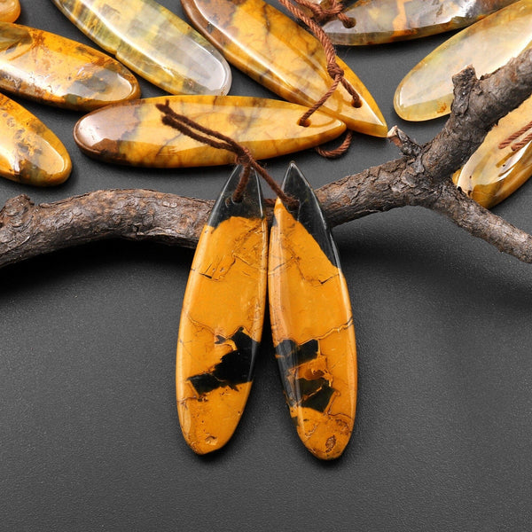 Natural Golden Pietersite Earring Teardrop Gemstone Drilled Matched Bead Pair A4