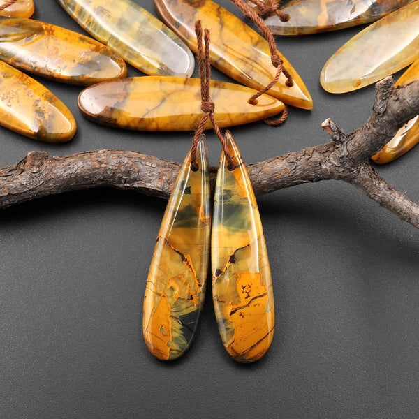 Natural Golden Pietersite Earring Teardrop Gemstone Drilled Matched Bead Pair A7