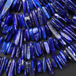 Natural Blue Lapis Long Freeform Chip Pebble Nugget Beads Top Side Drilled Gemstone 15.5" Strand