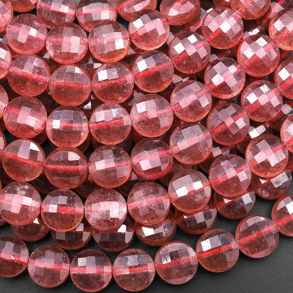 AAA Faceted Natural Red Strawberry Quartz 8mm Coin Beads 15.5" Strand