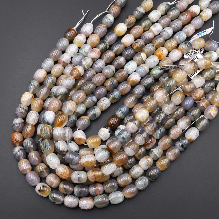 Rare Natural Brazilian Phantom Agate Beads SmootBarrel Gemstone 15.5" Strand