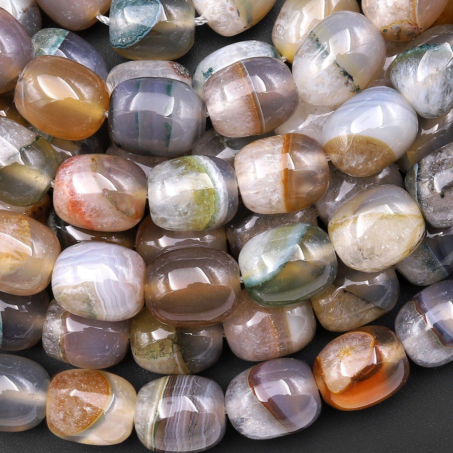 Rare Natural Brazilian Phantom Agate Beads SmootBarrel Gemstone 15.5" Strand