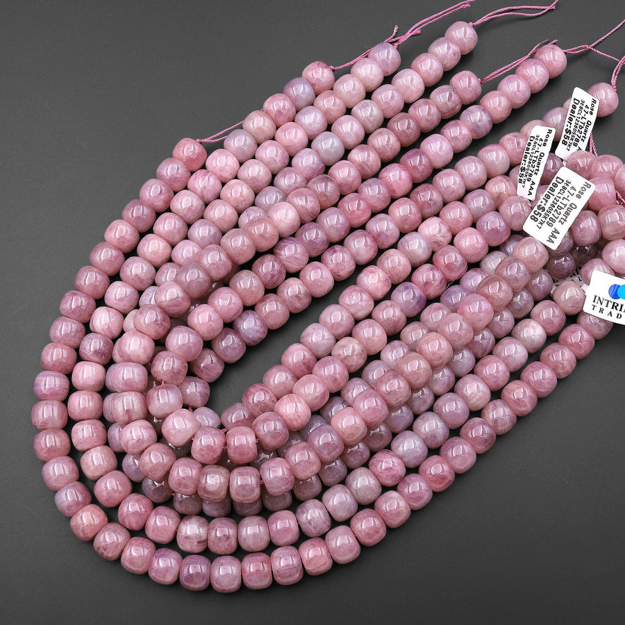 AAA Rare Natural Mauve Pink Madagascar Rose Quartz Smooth Wheel Rondelle 12mm Beads 15.5" Strand