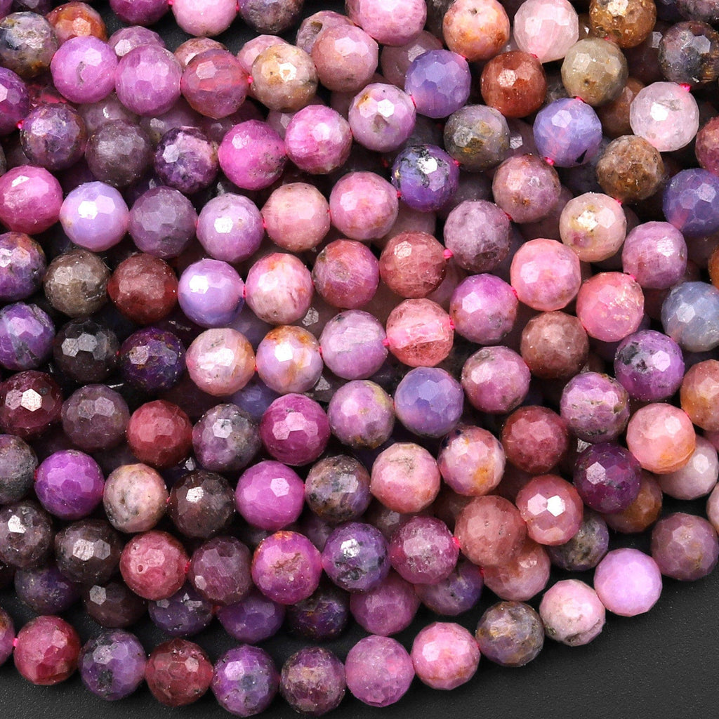 Genuine Natural Mauve Purple Pink Ruby Gemstone Faceted 5mm 6mm Round Beads 15.5" Strand