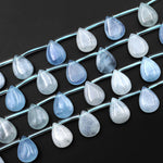 Natural Blue Aquamarine Smooth Teardrop Beads Good for Earrings 15.5" Strand