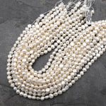 Genuine Natural White Freshwater Pearl 6mm 8mm Center Drilled Nugget Button Pearl 14" Strand