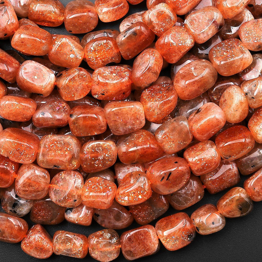 Fiery Natural Orange Sunstone Freeform Rectangle Nuggets Beads 6mm 8mm 15.5" Strand