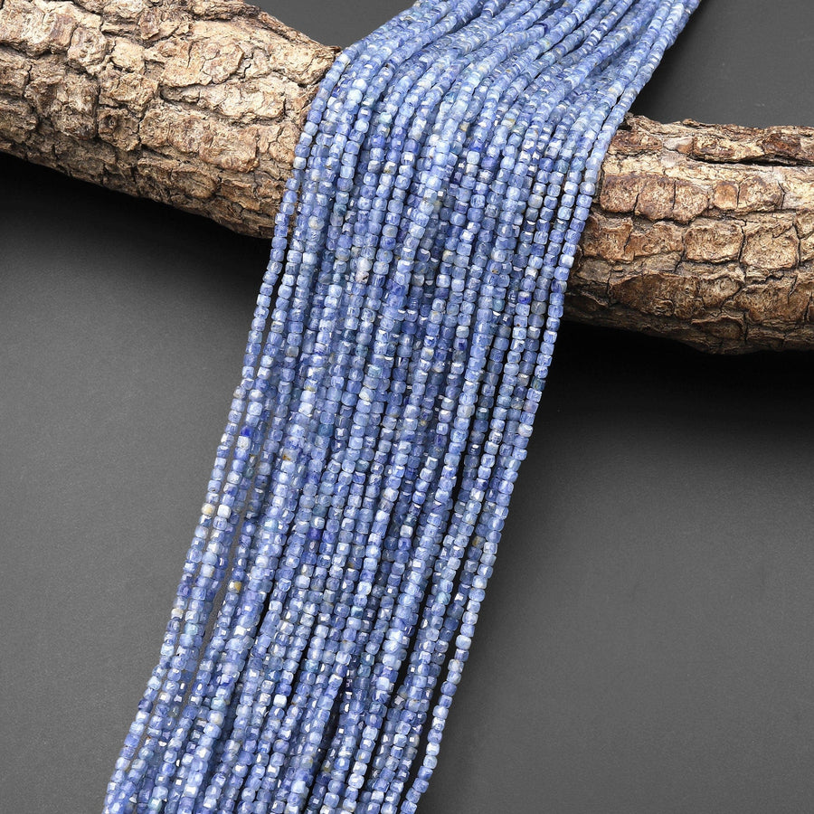 Natural Silvery Blue Kyanite Faceted 2mm Cube Beads Gemstone 15.5" Strand