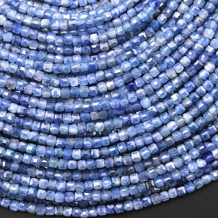 Natural Blue Kyanite Rondelle Gemstone Beaded Necklace - 18" With Silver Hook Clasp