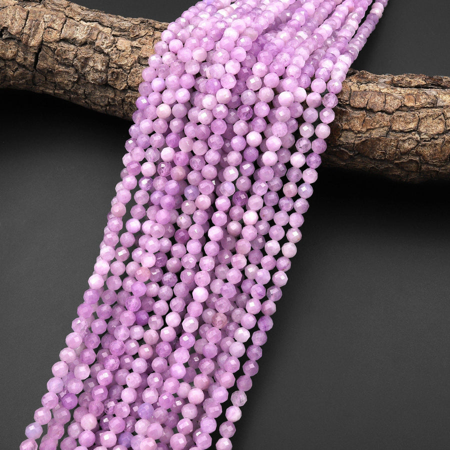 AAA Natural Kunzite Faceted 4mm 5mm Round Beads Real Genuine Violet Purple Gemstone 15.5" Strand