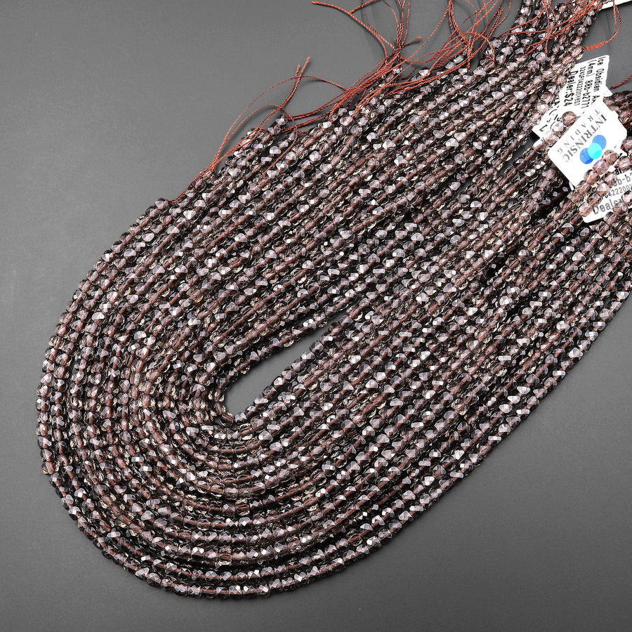 AAA Natural Ice Obsidian Faceted 3mm 4mm Cube Beads Micro Faceted Laser Diamond Cut 15.5" Strand