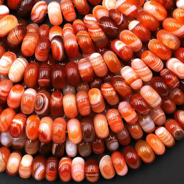 Natural Red Agate 8mm Rondelle Beads Amazing Veins Bands Bands 15.5" Strand