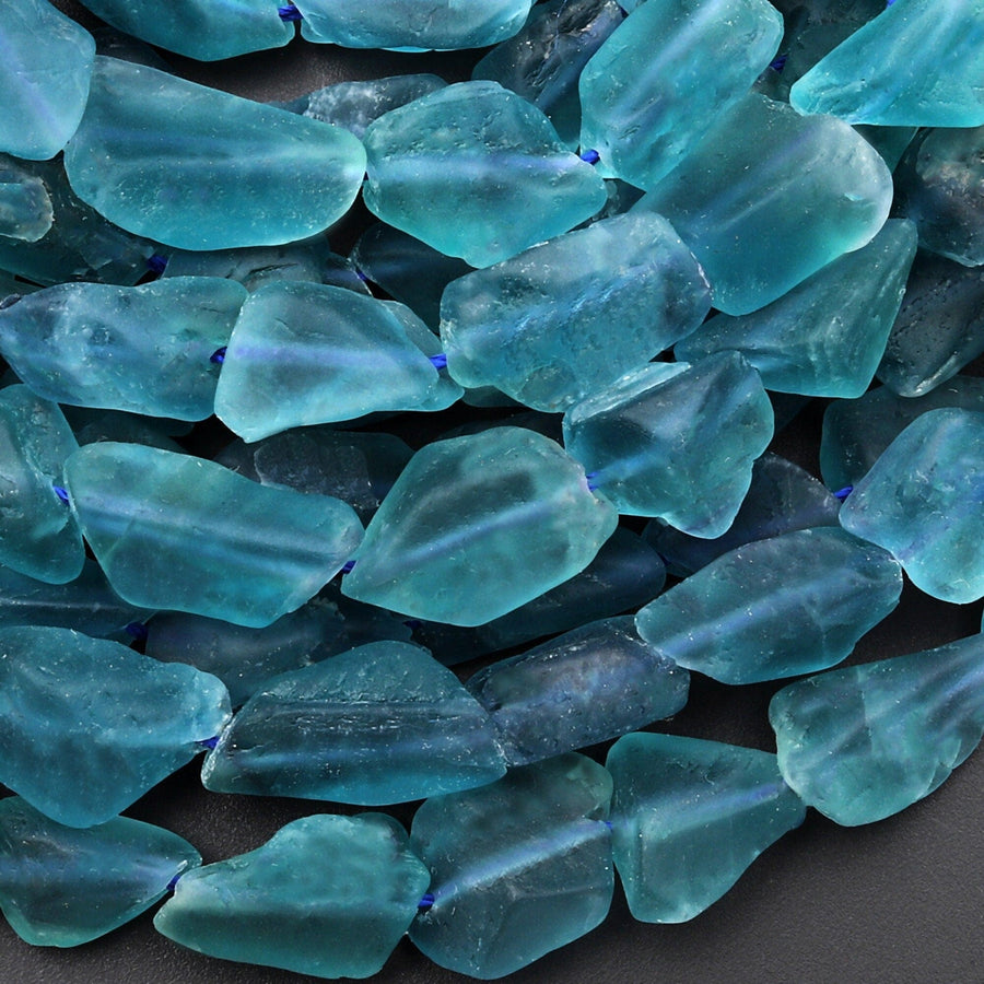 Rare Natural Blue Fluorite Fluorite Matte Freeform Nugget Beads Gemstone 15.5" Strand