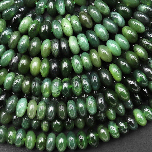 Genuine Natural Green Russian Siberian Jade Smooth 4mm 6mm 8mm 10mm Rondelle Beads 15.5" Strand