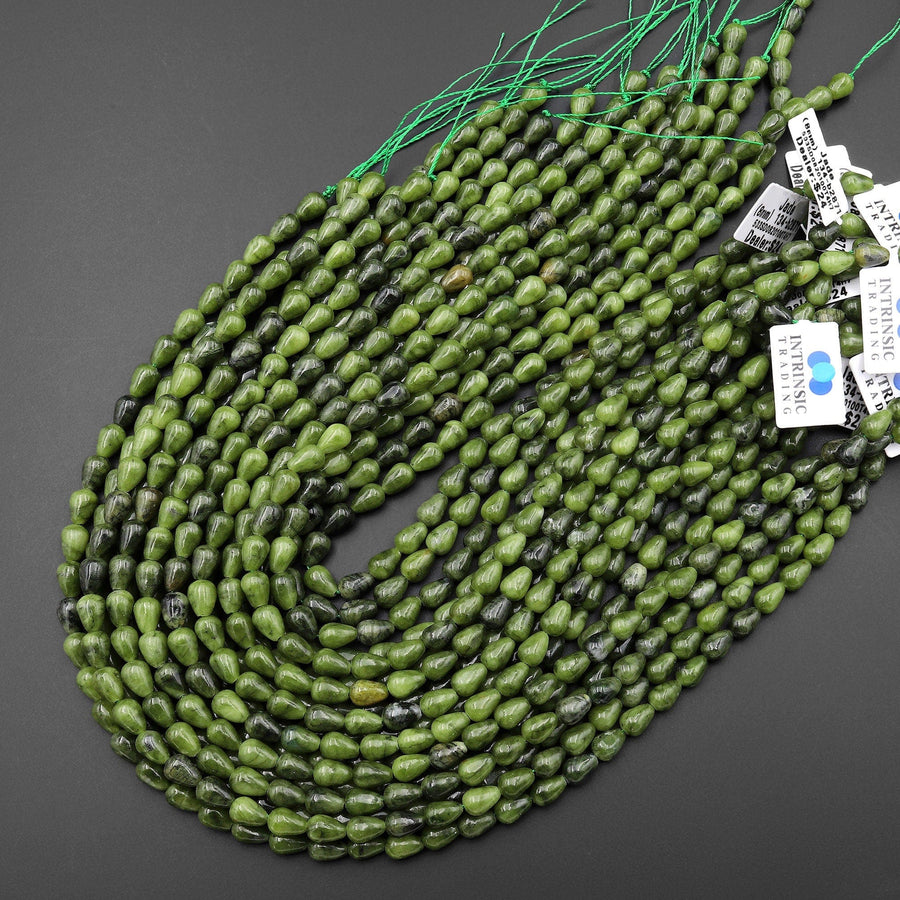 Natural Canadian Jade Teardrop 8mm Beads Vertically Drilled Gemstone Good for Earrings 15.5" Strand