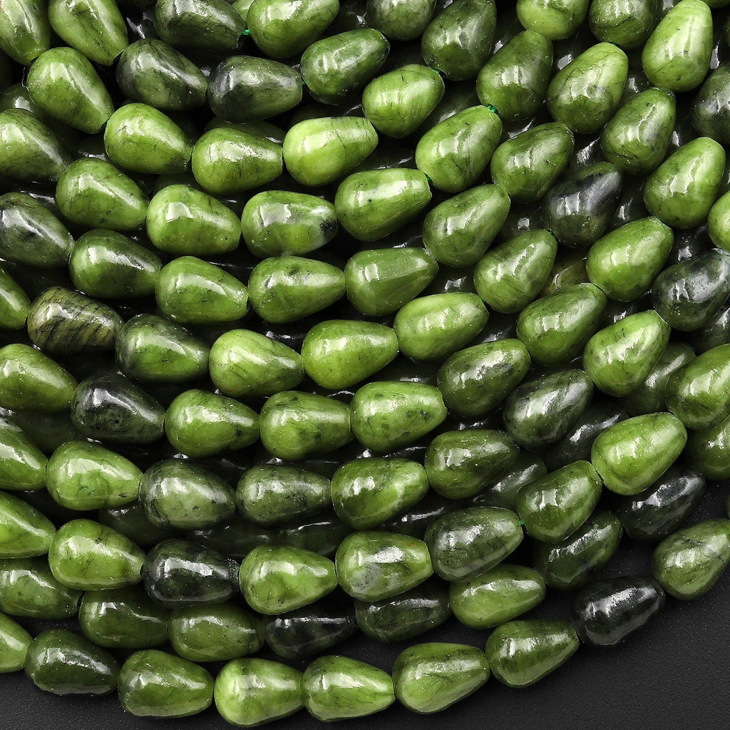 Natural Canadian Jade Teardrop 8mm Beads Vertically Drilled Gemstone Good for Earrings 15.5" Strand