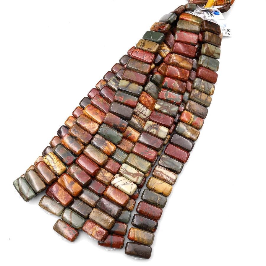 Double Drilled Natural Red Creek Jasper Rectangle Two Hole Bracelet Beads Aka Multicolor Picasso Jasper 8" Strand