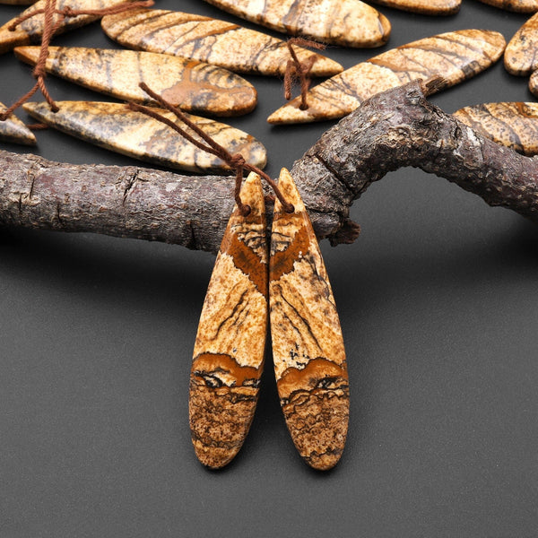 Natural Picture Jasper Desert Jasper Earring Pair Cabochon Cab Drilled Matched Earring Pair Teardrop Stone Bead Pair A1