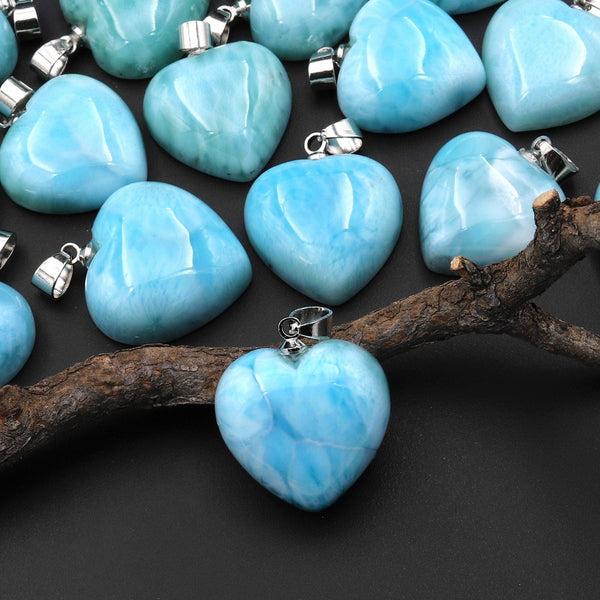 Natural Blue Larimar Heart Pendant Genuine Real Genuine Larimar Gemstone