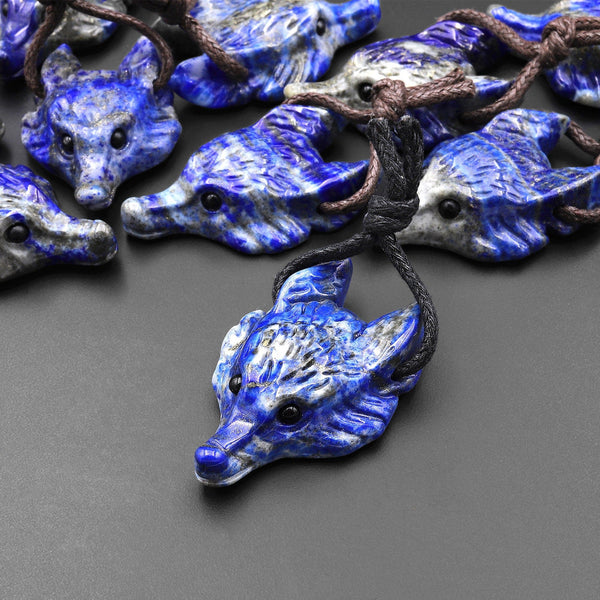 Natural Blue Lapis Gemstone Wolf Head Side Drilled Crystal Pendant Bead A1