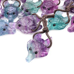 Natural Rainbow Fluorite Gemstone Wolf Head Side Drilled Crystal Pendant Bead