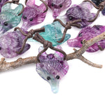 Natural Rainbow Fluorite Gemstone Wolf Head Side Drilled Crystal Pendant Bead