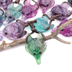 Natural Rainbow Fluorite Gemstone Wolf Head Side Drilled Crystal Pendant Bead