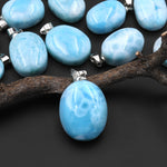 Natural Blue Larimar Oval Pendant Genuine Real Genuine Larimar Gemstone