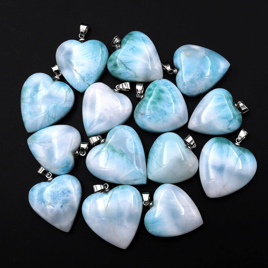 Natural Light Blue Green Larimar Heart Pendant Genuine Real Genuine Larimar Gemstone