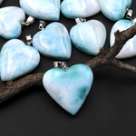 Natural Light Blue Green Larimar Heart Pendant Genuine Real Genuine Larimar Gemstone