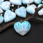 Natural Light Blue Green Larimar Heart Pendant Genuine Real Genuine Larimar Gemstone