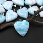 Natural Light Blue Green Larimar Heart Pendant Genuine Real Genuine Larimar Gemstone