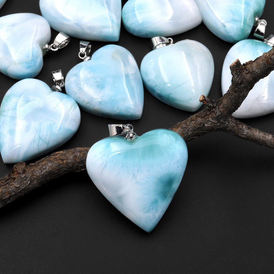 Natural Light Blue Larimar Heart Pendant Genuine Real Genuine Larimar Gemstone A1