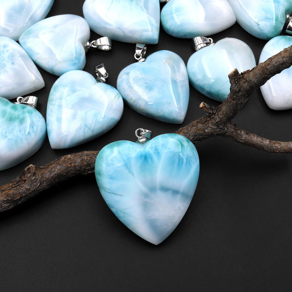 Natural Light Blue Larimar Heart Pendant Genuine Real Genuine Larimar Gemstone A2