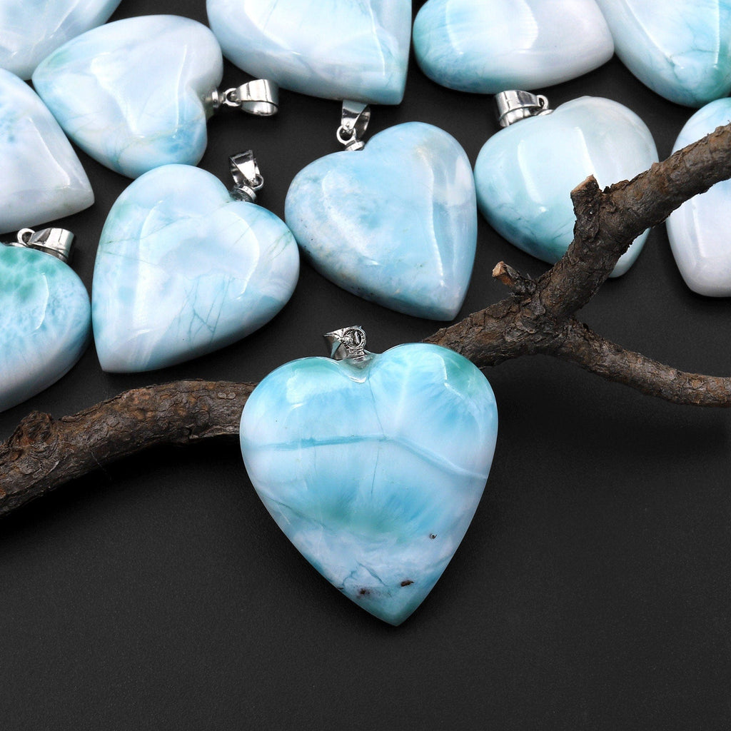 Natural Light Blue Larimar Heart Pendant Genuine Real Genuine Larimar Gemstone A4